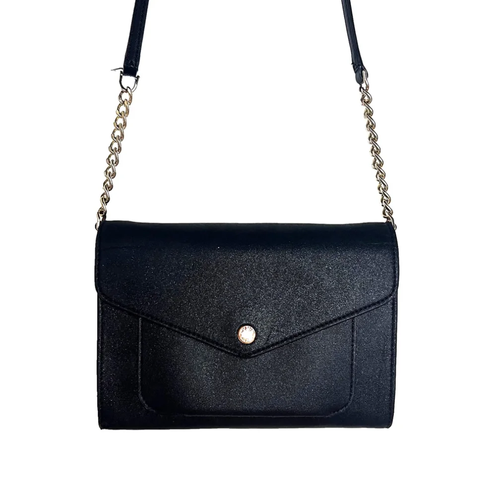 Kate Spade Tinsel Glitter Fabric Flap Crossbody Bag Black K9336